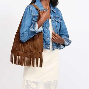 MODA LUXE Hope Genuine Suede Fringe Hobo Bag NWT